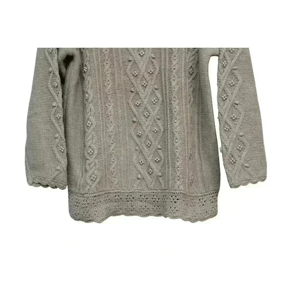 Vintage 90s Cable Knit Sweater Size Large Green Ramie Cotton Beaded Hand Knit - Picture 3 of 13